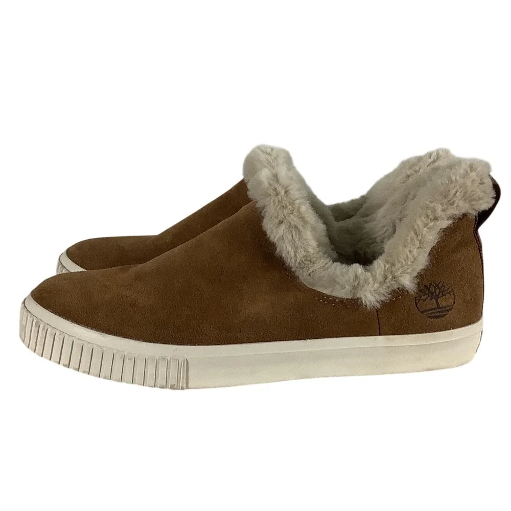 Timberland Skyla Bay Suede Faux Fur Slip On Sneakers Wheat Brown A2CDJ Womens7.5